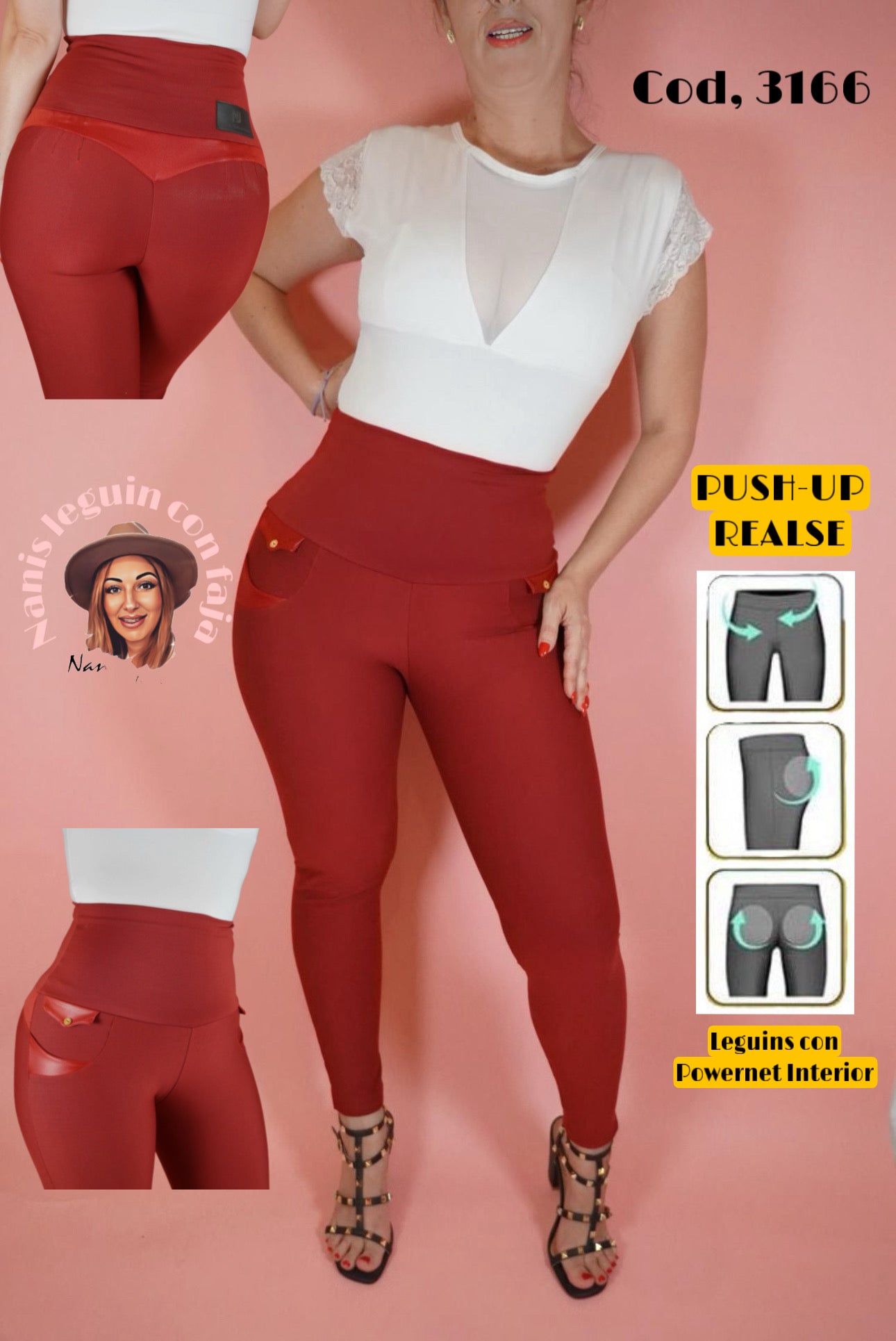 3166 - Leggings - Butt Lifter Push Up Reducer, Shaper with Double Girdle.