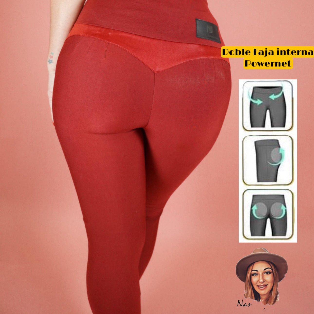 3166 - Leggings - Butt Lifter Push Up Reducer, Shaper with Double Girdle.