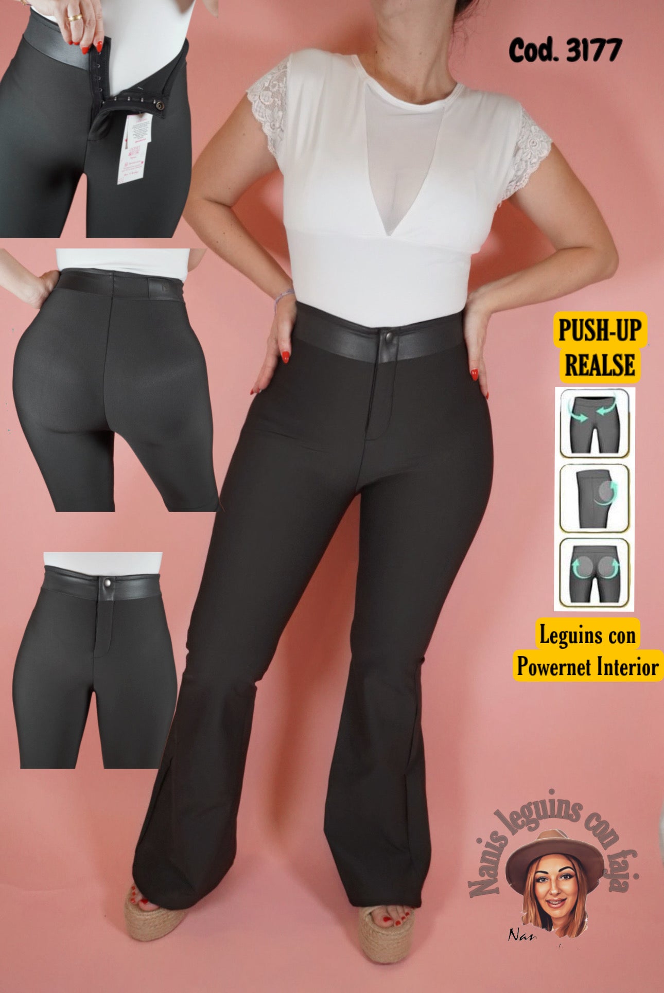 3177 - Leggings - Butt Lifter Push Up Reducer, Shaper with Double Girdle.