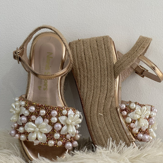 Perla Handcrafted Colombian Jute Sandals for Women Girls Open Toe Buckle Closure Lightweight Comfortable Elegant Gold Details Summer Footwear - Shoe