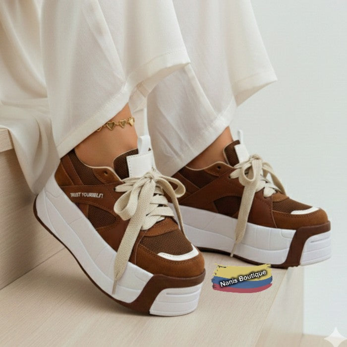 Brown - Urban Colombian Sneakers , Bright Flashes - Style and Comfort -double shoelaces