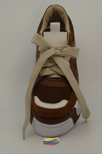 Brown - Urban Colombian Sneakers , Bright Flashes - Style and Comfort -double shoelaces