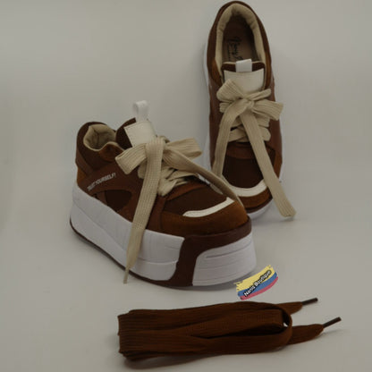 Brown - Urban Colombian Sneakers , Bright Flashes - Style and Comfort -double shoelaces