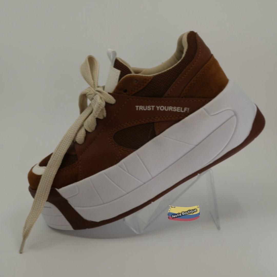 Brown - Urban Colombian Sneakers , Bright Flashes - Style and Comfort -double shoelaces